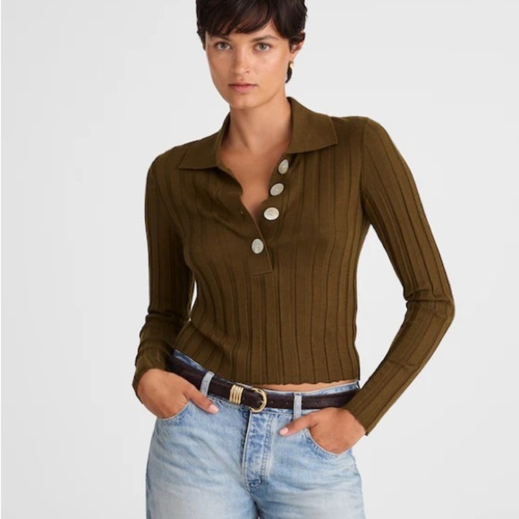 Madewell Olive Button-Down Ribbed Top NWOT Sz M - Picture 5 of 6
